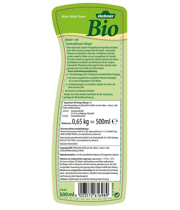 Dehner Bio Kräuter- Und Gewürzpflanzen-Dünger, Flüssig, 500 Ml 2 Dehner Bio Kräuter- Und Gewürzpflanzen-Dünger, Flüssig, 500 Ml – Bild 2