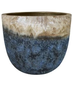 Dehner Keramik-Topf Mystras, Rund, Blau-braun