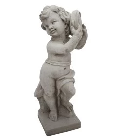 Fantasieco Steinputte Musikant Mit Tambourin, Ca. B22/H59/T22 Cm