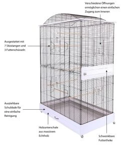 Skyline Vogelkäfig Loretto XXL, Ca. B118/H175/T75 Cm 11 Skyline Vogelkäfig Loretto XXL, Ca. B118/H175/T75 Cm -Gardena Store 6650121 WE IG 003 SkyVHLorettoXXLSchwarzWeiss