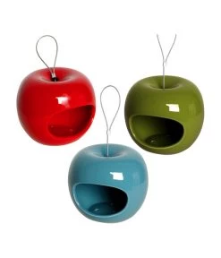 LUXUS-VOGELHAUS Futterstation Apfel 3er-Set, Rot/grün/blau, Ca. Ø14/H12 Cm