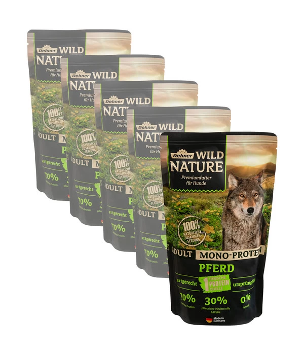 Dehner Wild Nature Nassfutter Für Hunde Mono-Protein Adult, Pferd, 5 X 500 G 1 Dehner Wild Nature Nassfutter Für Hunde Mono-Protein Adult, Pferd, 5 X 500 G