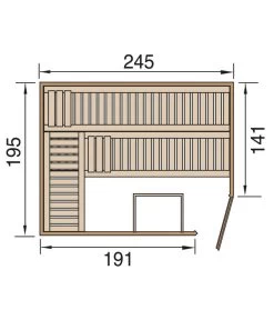 Weka Sauna Turku Mit Holztür, Ca. B248/H205/T198 Cm -Gardena Store 6914550 WE DE 001 WekaSaunaTurkuGrundriss