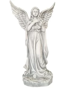 Fantasieco Stein-Figur Engel Rosenkranz, Ca. H46 Cm