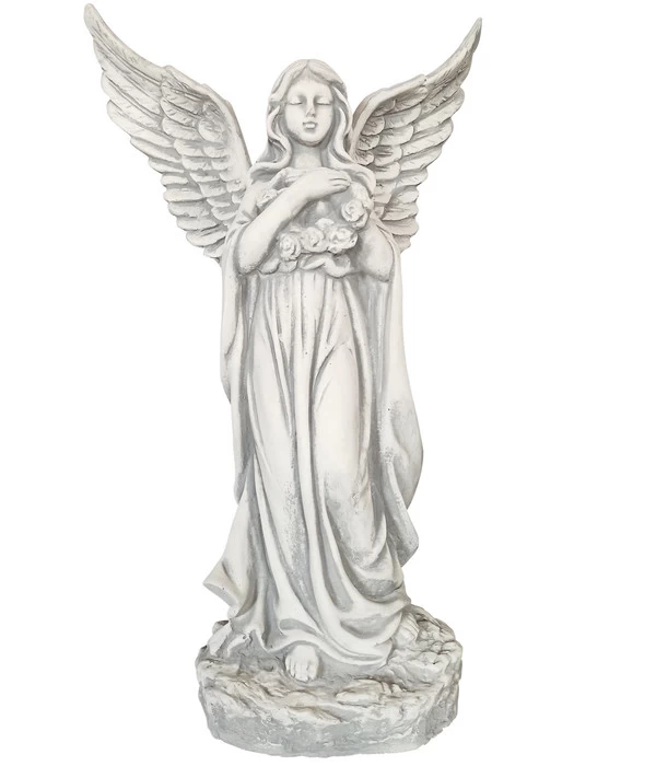 Fantasieco Stein-Figur Engel Rosenkranz, Ca. H46 Cm 1 Fantasieco Stein-Figur Engel Rosenkranz, Ca. H46 Cm