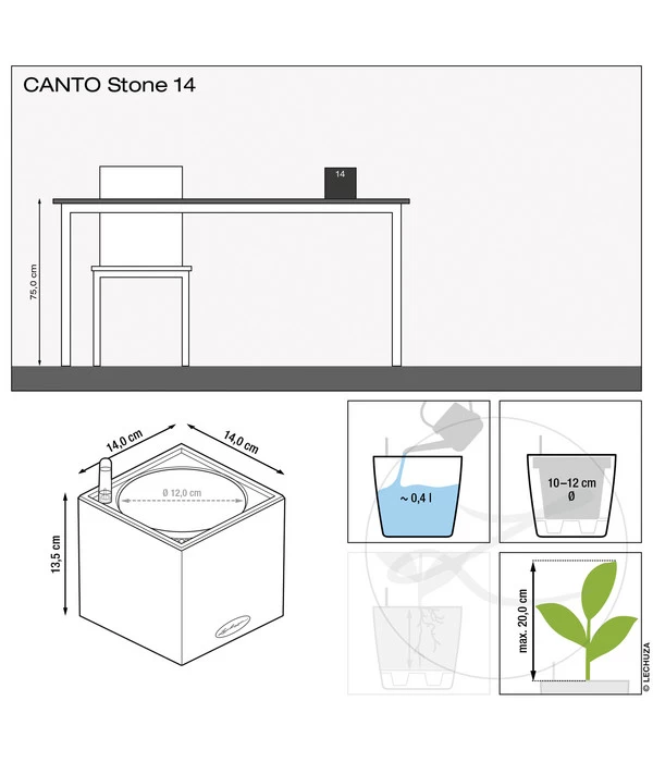 LECHUZA® Kunststoff-Topf Canto Stone, Eckig, Ca. B14/H13,5/T14 Cm 3 LECHUZA® Kunststoff-Topf Canto Stone, Eckig, Ca. B14/H13,5/T14 Cm – Bild 3